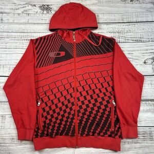 VTG Oakley Hoodie Full Zip Streetwear Sweatshirt Size Medium Checkered Y2K Red